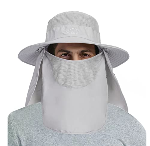 Fishing Hat For Men, Outdoor 3 In 1 Sun Hat Summer Wide Brim Safari Hat Boonie Hat With Neck Flap Light Grey #TOP5