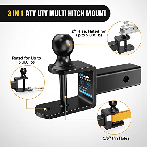 Image of Nilight 3 in 1 ATV UTV Multi Hitch Mount with 2 inch Ball Rated 2000 LBS Fits 2 Inch Receiver Winch Strap Loop Rated 5000 LBS