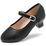 Dufannie Black Girls Dress Shoes Kids High Heels for Girls Flats Pumps Big Kids Heels Size 2 Fancy Formal Princess Shoes Church Ballroom Halloween Party School Dance(3306Black 2)