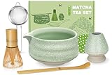 MUEZDUR Juego de té matcha para preparar café con leche, cuenco para matcha con boquilla (Chawan), regalo para los amantes del matcha