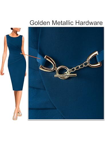 Image of VFSHOW Womens Work Office Business Casual Sleeveless Ruched Elegant Professional Church Cocktail Party Pencil Sheath Dress