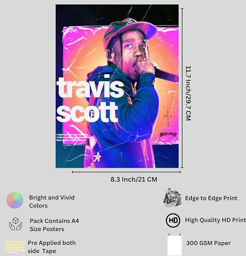 Image of Travis Scott Paper Posters Set A4 Size - Album Cover Wall Art - Aesthetic Pinterest Finds - Music-Related Gifts and Wall Decor
