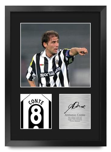 HWC Trading Antonio Conte Juventus Regalos Impresos Imagen De Autógrafo Firmado Para Los Aficionados Al Fútbol Y Partidarios - A3 Retrato Enmarcado