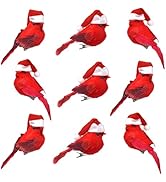 BANBERRY DESIGNS Cardinal Clip-On Christmas Tree Ornaments - Set of 9 Red Cardinals with Santa Ha...