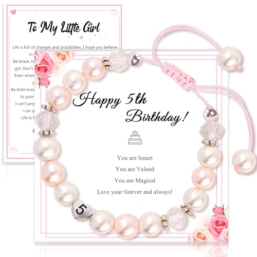 Image of Birthday Gifts for Girls Bracelets, Beaded Bracelets as 1 3 4 5 6 7 8 9 10 11 Year Old Girl Birthday Girls Presents, Adjustable Pearl Bracelet with Letter as Birthdays Girl for Daughter Niece
