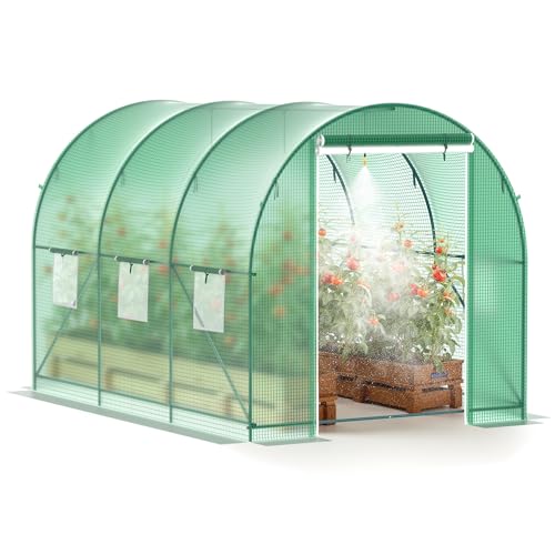 Greenhouse, 10’x7’x7’ Upgraded Walk-in Greenhouse with Spraying System, Heavy Duty Tunnel Green House with 6 Ventilated Mesh Windows & Zippered Roll-up Door, Large Plant Garden Hot House Outdoor