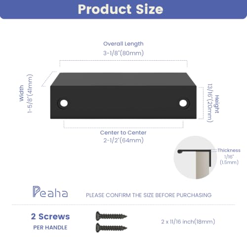 Image of Peaha 10 Pack Kitchen Cabinet Handles 2-1 /2 inch Black Drawer Pulls Edge Pulls | Black Cabinet Handles Finger Pulls for Cabinets Modern Hidden Aluminum Alloy Dresser Drawer Handles Closet Bedroom