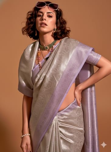 Image of SWORNOF Women's Banarasi silk Saree With Unstitched Blouse Piece