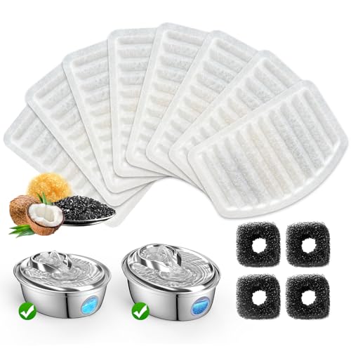 ORSDA Cat Water Fountain Filters ONLY for D36/D66 Cat Fountain With Water Level Window (8 Filters Replacement+4 Pump Sponges)