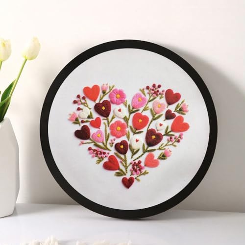 Image of Esffaci Embroidery Starter Kit for Adult Beginner with Love Heart Flowers Pattern Hand Embroidery Set with Cloth Hoop Needle Threader Floss and Instruction