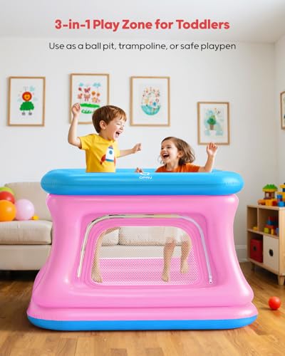 Image of QPAU 3-in-1 Inflatable Bounce House with Pump for Toddlers 1-3