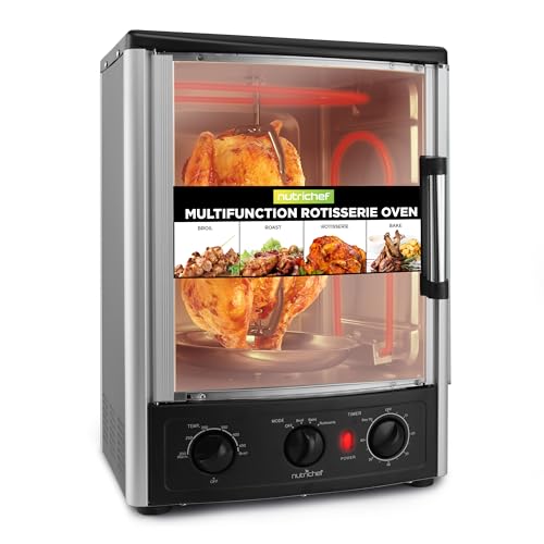 NutriChef Multi-Function Rotisserie Countertop Oven | 24 Quart Vertical Glass Door Convection Oven, for Rotisserie Roasting & Broiling | Timer & Temperature Control | 13.4 x 12.2 x 18.9 by NutriChef - Used condition - US$98.41