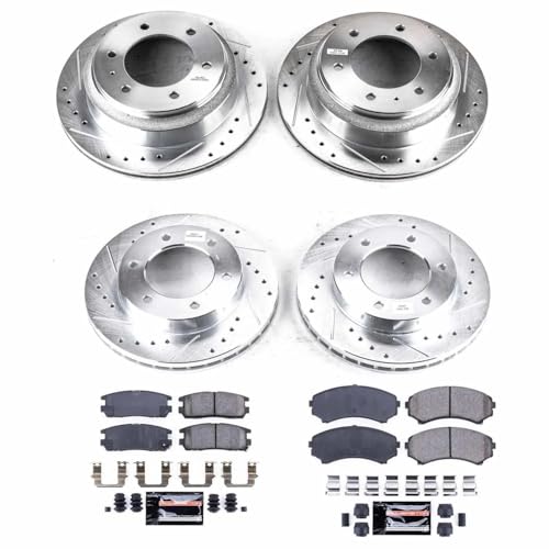 Image of PowerStop Front and Rear Brake Kit for Honda Passport 2002 |Isuzu Axiom 2002-04 |Rodeo 2001-04 - Drilled and Slotted Disc Rotors with Carbon-Fiber Ceramic Brake Pads Replacement, K4311