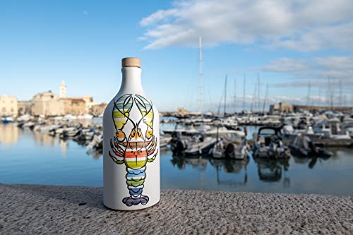 Frantoio Muraglia, Hummer Pop Art Keramikgefäß mit Nativem Olivenöl Extra 500ml, intensiv fruchtige Essenz, handgefertigt und dekoriert von unseren apulischen Kunsthandwerkern