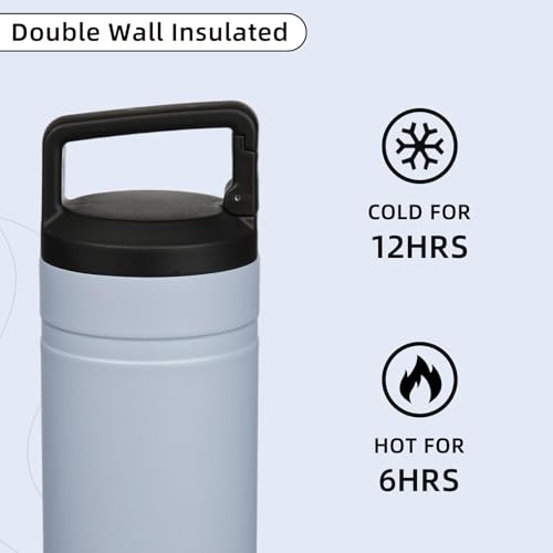 Image of BJPKPK 20 oz Insulated Travel Water Bottle, Coffee Tumbler Stainless Steel | Double Wall Vacuum, Leakproof, Thermal, Keeps Hot /Cold, Dishwasher Safe, Spill Proof, Wide Mouth, 2 Lids, Haze Blue
