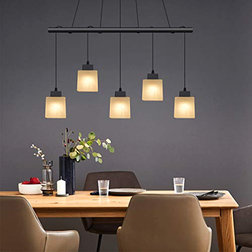 CBJKTX lámpara colgante vintage de vidrio blanco lámpara colgante mesa de comedor altura ajustable 5 llamas 70cm longitud E27 para dormitorio comedor sala de estar salón cocina