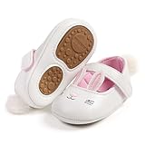 RVROVIC Baby Girls Mary Jane Flats Anti-Slip Rubber Sole Bow Toddler Princess Dress Shoes (6-12 Months Infant, D1-Rabbit White)