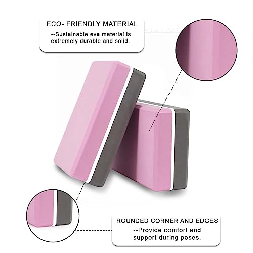 Image of De Jure Fitness Yoga Block - Non-Slip EVA Foam, Latex-Free with Beveled Edges for Stability & Balance - Ideal Yoga Accessory for Stretching, Pilates, & Meditation Support, Pink-Purple - Pack of 2