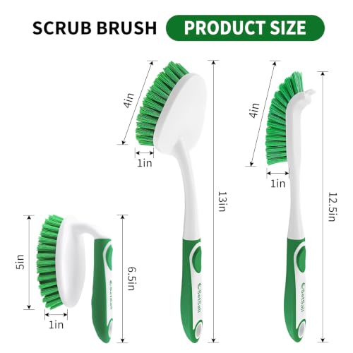Image of Scrub Brush Set of 4 Pack, Heavy Duty Shower Cleaning Brush Set, Green | with Non-Slip Handle Scrubber Brush Ergonomic Design Cleaning Scrub Brush Set for Household Use, Shower, Floor, Tub, Kitchen