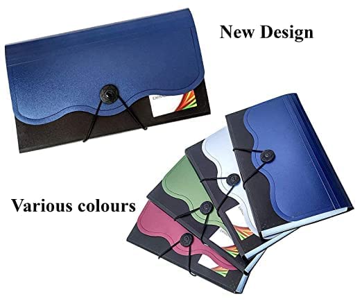 Image of KANAbee Expanding Cheque Book Holder Case, 12 Pocket Multi Passbook Holder /Bill Folder /Passport /Memo Cards /Cash Storage Pouch Organizer with Elastic Swing (Pack of 1) (Pack of 1)