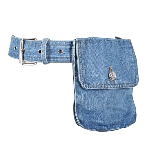 Sac banane en jean pour femme avec ceinture amovible et pochette téléphone bleu clair