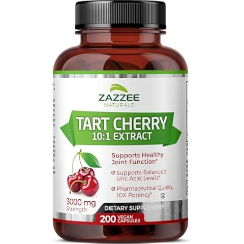 Zazzee Tart Cherry 10:1 Extract, 3000 mg Strength, 200 Vegan Capsules, 6+ Month Supply, Certified Kosher, Concentrated and Standardized 10X Extract, 100% Vegetarian, All-Natural, Gluten Free, Non-GMO Cover