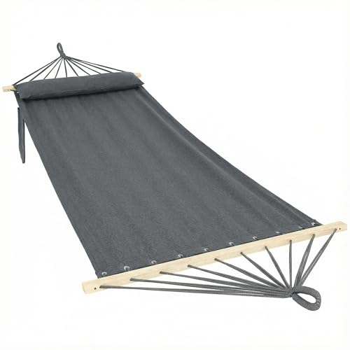 Outsunny Cotton Hammock, Soft Portable Swing Sleeping w/Headrest & Side Pocket, Deluxe Swing Chair for Beach, Garden, Bedroom, Patio, Porch, Indoor, Outdoor, 270 x 80 cm, Dark Grey