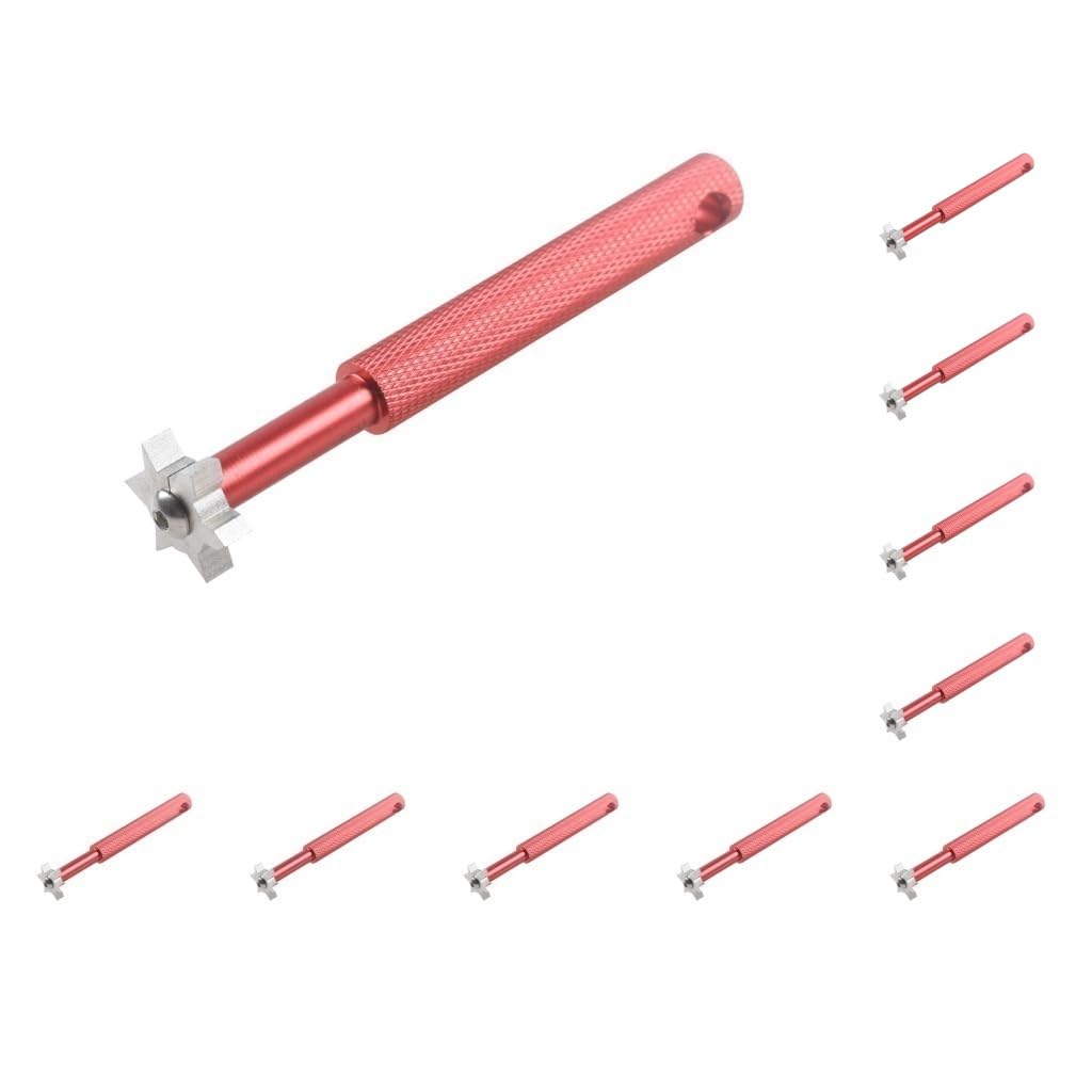 Golfrillenschärfer, Edelstahl, Aluminiumlegierung, Eisenkeil, 6 Köpfe, Reinigungs-Schärfwerkzeug, tragbar, Outdoor-Sport, Rot