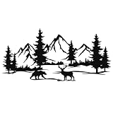 Slickss Bear and Deer Metal Wall Art, Mountain Forest Metal Wall Decor - Woodland Rustic Animal Scene for Living Room, Cabin, Lodge, Bedroom (14.8" x 7.2")