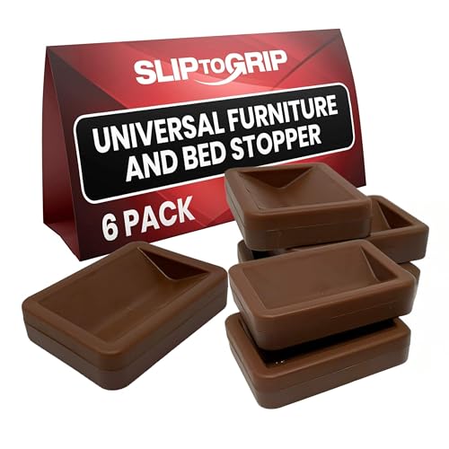 SlipToGrip Bed and Furniture Stoppers - Non Slip Rubber Backing Protects Floor, fit All Wheels of Furniture, Sofa Bed Chairs-Made up of Solid ABS Plastic Prevents Scratches and Sliding (6, Brown)