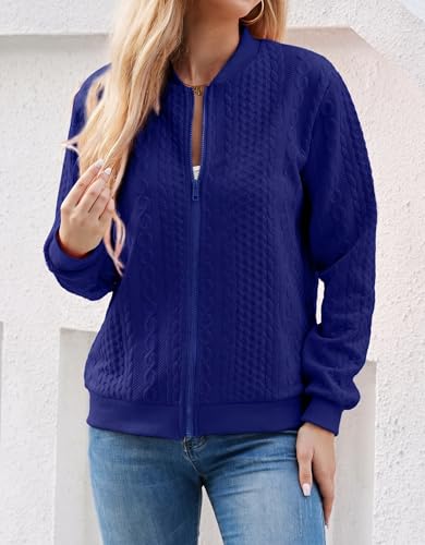 Image of WROLEM Women's Zip Up Cardigan Sweater Cable Hoodies Long Sleeve Jacket Outfits Crewneck Casual Coat