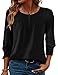 AKEWEI 3/4 Length Sleeve Womens Tops Work Tops for Women Womens Spring Fashion 2026 Casual Loose Fit Pleated Top Black S
