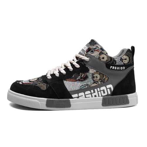 Image of Men's Fashion High Top Chinese Style Skate Sneakers Stylish Comfortable Skateboarding Road Running Walking Shoes