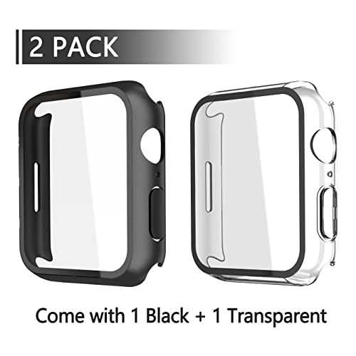Image of Misxi 2 Pack PC Case with Tempered Glass Screen Protector Compatible with Apple Watch Series 9 (2023) Series 8 Series 7 45mm, Ultra-Thin Scratch Resistant Cover for iWatch, 1 Black+1 Transparent