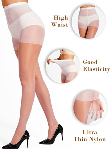 HONENNA Sheer Tights for Women 3 Pairs 20D Control Top High Waist Pantyhose with Reinforced Toes4