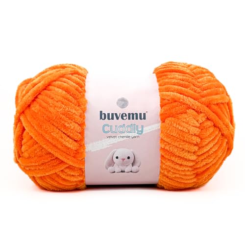 Image of Cuddly Velvet Chenille Yarn, Super Soft Fluffy Bulky for Knitting Crocheting Crafting Blanket Amigurumi, Durable for Shedding, 100 Gram (3.53 Ounces) 109 Yards (100 Meters) (Orange)
