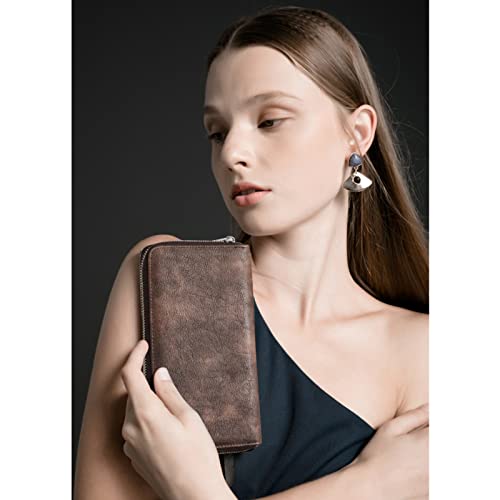 Bromen Womens Wallet Rfid Blocking Large Capacity Wristlet Phone Holder Zip Around Leather Clutch Purse Retro Coffee #TOP1