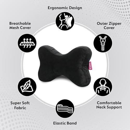 Image of araami Car Neck Rest Pillow Seat Cushion Headrest Ergonomic Neck Support Help Relieve Neck Pain for Driver Front Back Seat, Office Chair, Fit Most Vehicles (Black Pack of 1) (Bone Shape)
