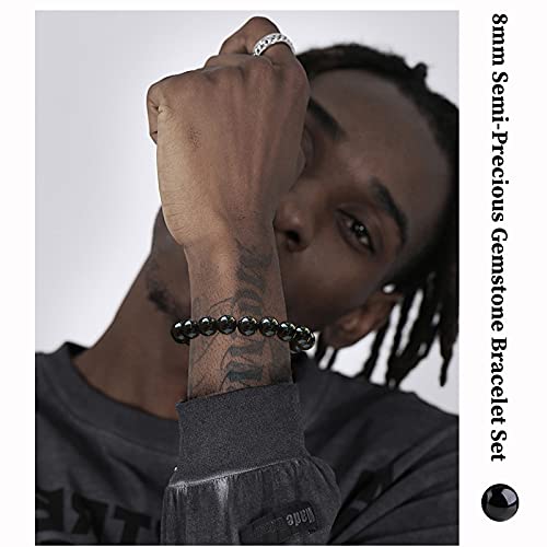 SONNYX 12 PCS 8mm Semi-Precious Gemstone Bracelet Set Crystal Stone Stretch Bracelets for Women Men Round Beaded Elastic Bracelets3