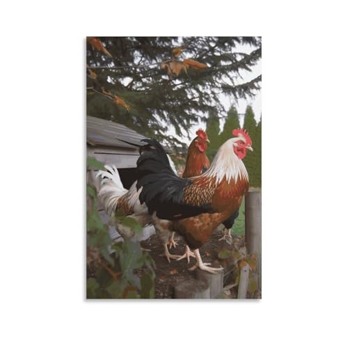 Peinture sur toile poules arrière-cour pour rompre la monotonie