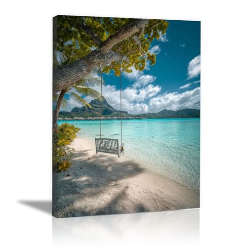 Tableau paysage Balançoires sur la plage HOQIU 40x60cm encadrée déco salon