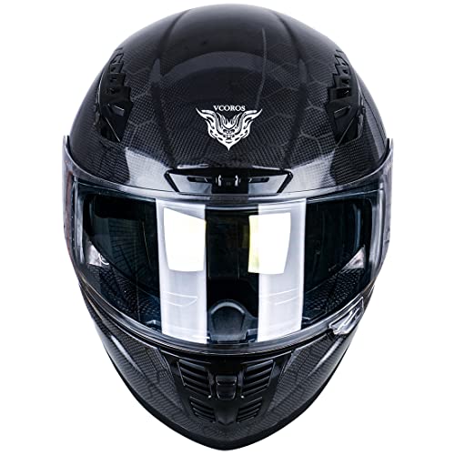 Vcoros Fa-602 Carbon Fiber Full Face Motorcycle Helmet Unisex-Adult Dual Visor Helmets(Hexagon Carbon Fiber,M) #TOP2