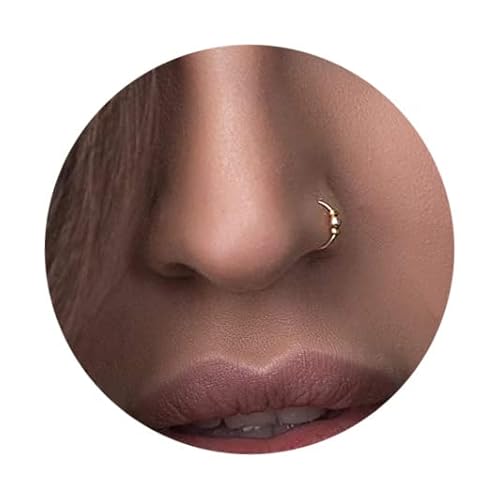 Gold Beaded Nose Ring - Dainty 8mm Hoop 24 Gauge Gold Beads Piercing â Snug 14K Gold Filled Nose Piercings â Body Jewelry Piercing Hoops â Gift Ready Purchase