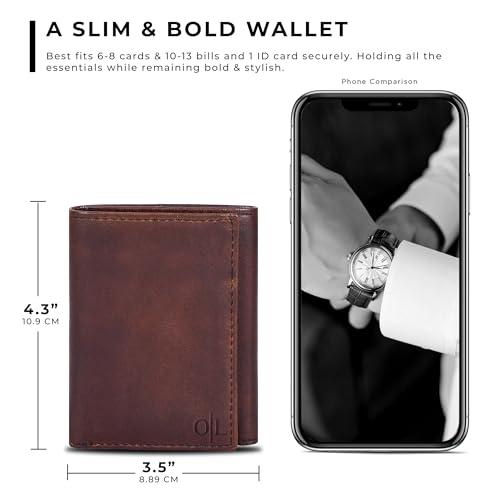 Image of Tri fold Leather Wallet for Men with RFID | Slim Wallets for Men with 1 ID and 6 Credit card slots | Front Pocket Minimalist