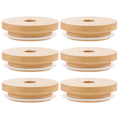 Tapas de madera con sellado hermético Angoily para frascos de boca regular con pajita 2