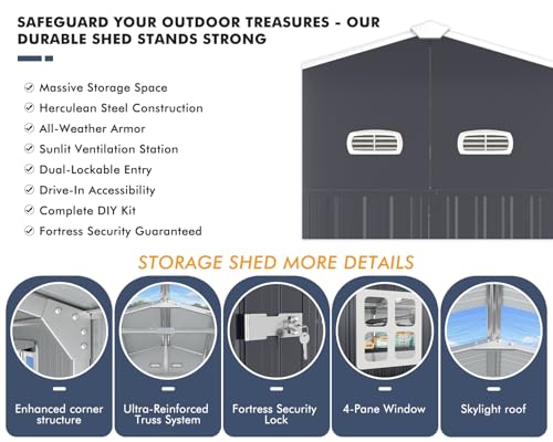 Image of K Knowbody 13x20x8.3 FT Metal Garage Shed Large Building Kits | Reinforced Truss System,18-Gauge Powder-Coated Frame,100 PSF Snow, 150 MPH Wind Rated, Skylight Dual-Entry Carport,Workshop