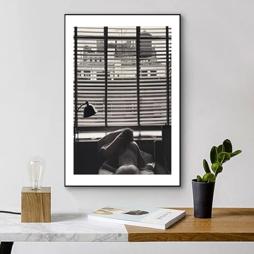 Peinture sur toile paysage fausse fenêtre noire et blanche déco salon 80x120cm