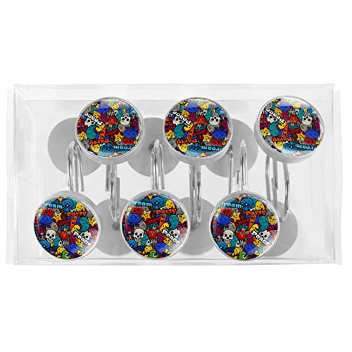 Crochets rideau de douche crâne multicolore en acier inoxydable x12