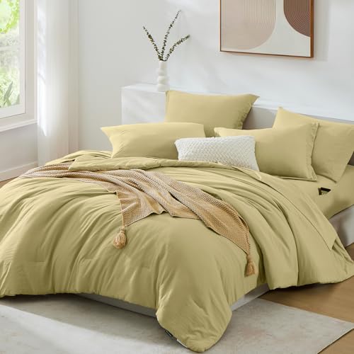 Image of Full Size Comforter Sets-7 Pieces Ultra Soft Bed in a Bag Full Bedding Sets | Prewashed All Season Comforter with Sheets, Pillow Shams & Pillowcases,Hemp