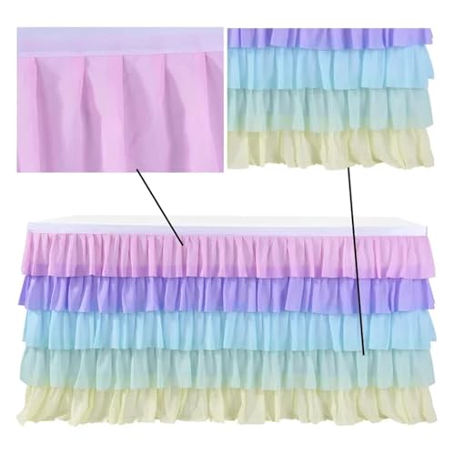 Dekoracja stołu na przyjęcie, Chiffon Table Skirt for Parties Weddings Cake Tables Multicolor 6ft 9ft 14ft(Colour 2,14ft)